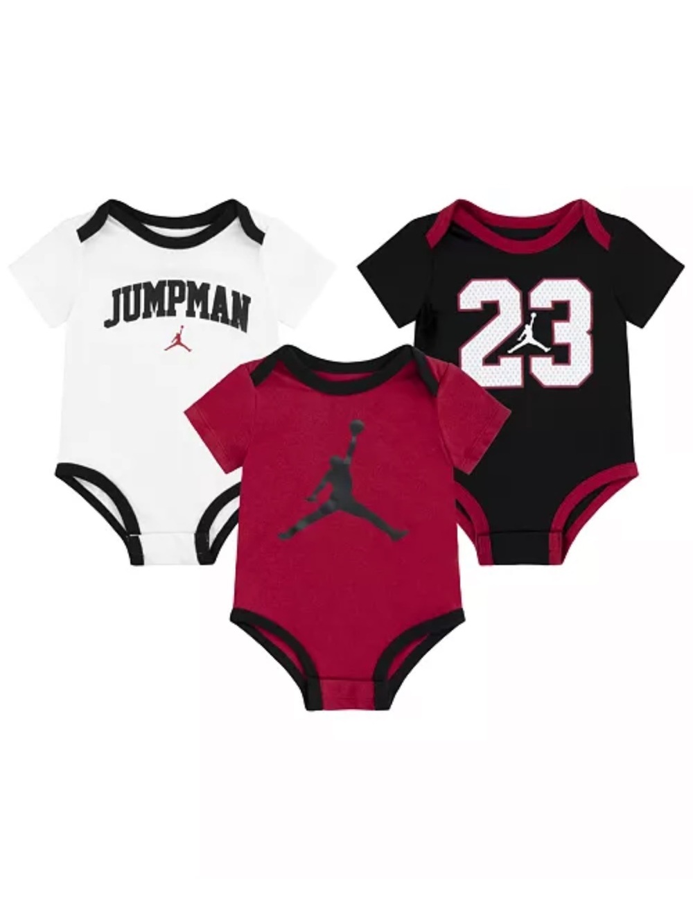 NWT JORDAN NIKE AIR Bodysuits 3Pack Jumpman BABY SIZE 12M Black Gym Red White B